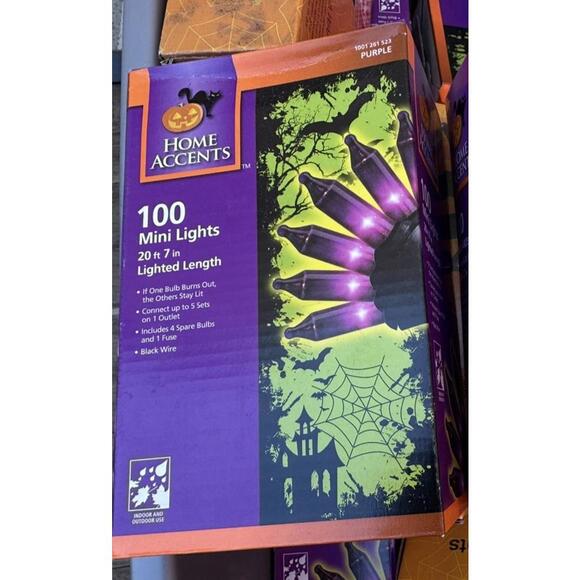 Home Accents Halloween 100 Mini Lights 20 Feet 7" Lighted Length Wire Purple - Picture 1 of 1